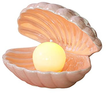 Muschel Perle Nachtlicht Keramik Desktop-Lampe,muschellampe Muschel Perle Licht Lampe Nachtlicht Perle,Muschel Perle Lampe für Schlafzimmer bettseite Dekorative Lampe Nachtdekor (Rosa)