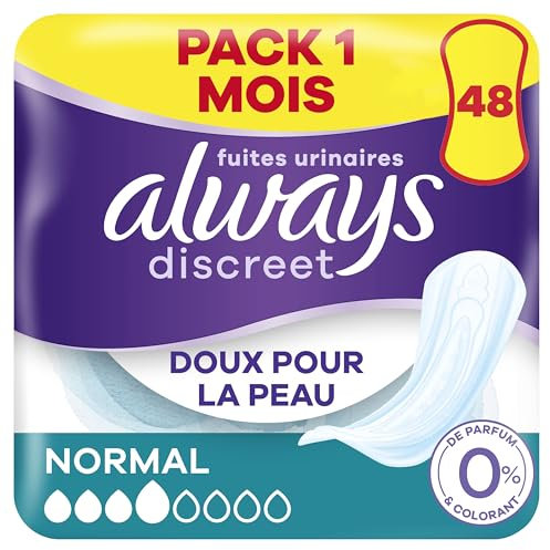 Always Discreet 0%, 48 Damenbinden Inkontinenz, normale 3 Tropfen, saugfähiger Schutz bei mäßiger Blasenschwäche oder nach der Geburt, Eco-Format