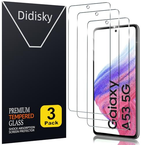 Didisky Lot de 3 Protecteur Verre Trempé pour Samsung Galaxy A53 5G, Film Protection écran, résistance aux Rayures, dureté 9H, Pas de Bulles, Haute définition
