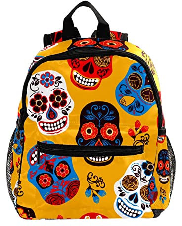 Leichter Schulrucksack, Totenkopf, gelber Knochen, klein, für Jungen, Mädchen, Kinder