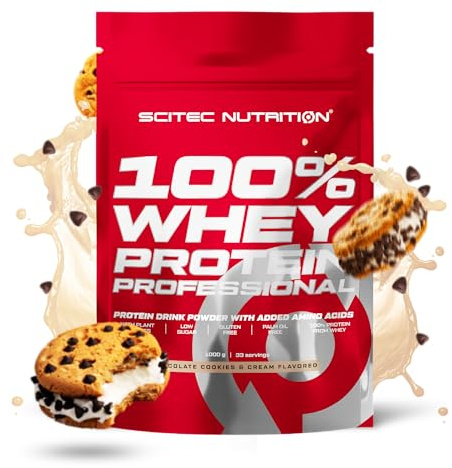 Scitec Nutrition 100% Whey Protein Professional - Whey Protein Complex | Made from concentrate and isolate - with digestive enzymes and additional amino acids - 1 kg, chocolate cookies & cream