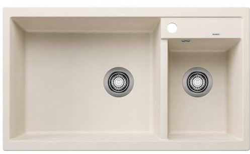 BLANCO METRA 9 | Granitspüle aus SILGRANIT softweiß | Einbauart: Einbau von Oben | Hauptbecken links | für 90 cm breite Unterschränke | Doppeltes Becken für eine benutzerfreundliche Nutzung