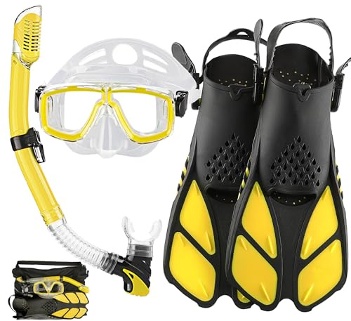 HH HHAO SPORT Schnorchelset Erwachsene mit Flossen, Tauchermaske, Dry Top Schnorchel und Tragetasche