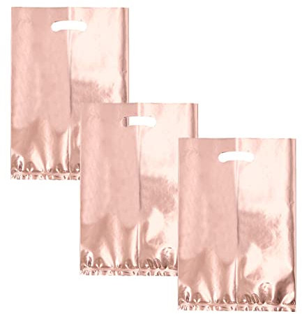 Aisszhao 20 PCS Solid Color Rose Gold Foil Gift Bag, Party Bag with Handle, Bags fillers for Kids Birthday Party, Shimmer Reusable Small Wrapping Presents, 1.0 count