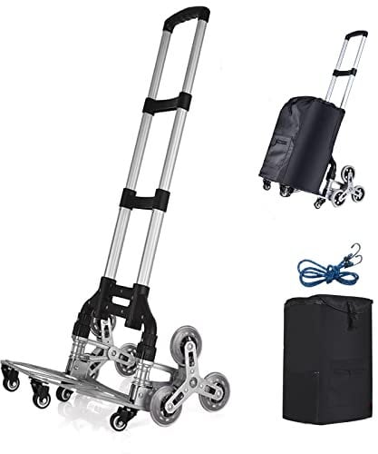 Sackkarre Klappbar, Einkaufstrolley Treppensteiger Aluminium Treppensackkarre Transportkarre mit Verstellbare Zugstange und Stofftasche, Schwarz Treppenkarre Klappsackkarre, Tragekapazität: 75 kg