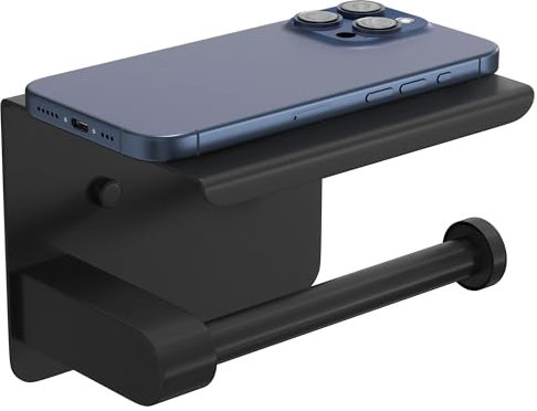 AZOMKER Toilettenpapierhalter, Klopapierhalter Ohne Bohren, Klopapierhalter, Toilettenpapier Halter, Toilettenpapier Halterung, Klopapier Halterung, 3M-Kleber/Schraubmontage (Schwarz)