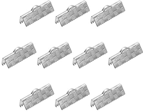sourcing map 100Stk Farbband Ende Crimp Klammern 20mm Streifen Textur Klemme Schnur Ende Klammern für Bastelarmband Herstellung Silber Weiß