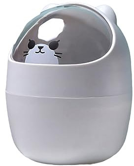HERCHR Mini Poubelle De Comptoir, Poubelle De Bureau Mignonne avec Couvercle en Forme d'animal De Dessin Animé Poubelle à Papier en Plastique Petite Poubelle pour Cuisine De Bureau(Gris)