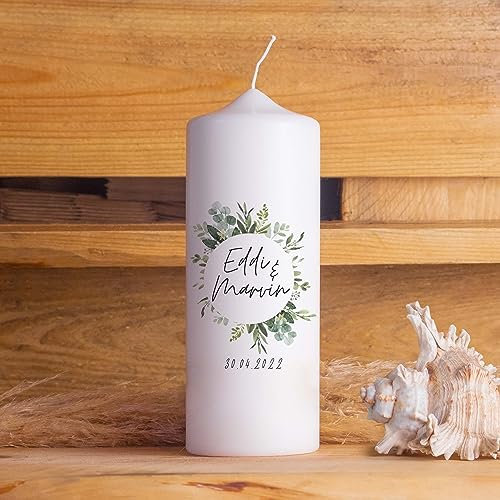 Hochzeitskerze | Kreis | 15-30 cm Höhe | Traukerze | Personalisierte Kerze (Größe: 15 cm, Kerzenfuß: Ohne Strick/Dip)