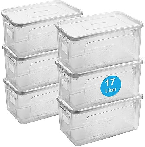 Aufbewahrungsbox mit Deckel 6er Set – 17 Liter Plastikbox mit Deckel, Robuste Kunststoff-Box für Boxen Aufbewahrung, Kisten Aufbewahrung mit Deckel – Platzsparende + Stabile Lösung, Made in EU