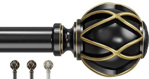 Curtain Poles,Top Thick Tube, Never Bend, Adjustable Single Drapery Pole 45 to 190 cm (17.7-75 inch), Black Curtain Poles for Windows 40 to 185 cm