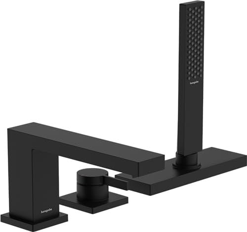 hansgrohe Tecturis E - 3-Loch Badewannenarmtur Wannenrand für 2 Verbraucher mit Schlauchbox (sBox), Mischbatterie Badewanne, Wannenrandarmatur, Mattschwarz