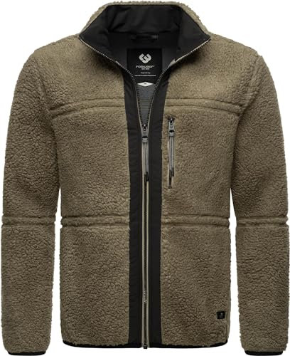 Ragwear Herren Fleecejacke Kurze Teddyfleece-Jacke warm mit hohem Kragen Noory Mocca Gr. XL