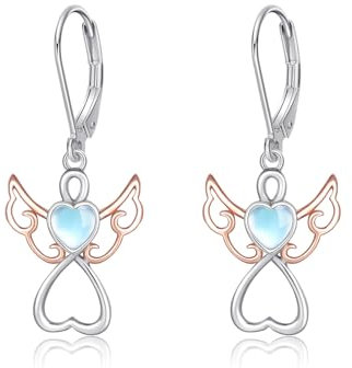 OHAYOO Mondstein Engel Ohrringe 925 Sterling Silber Schutzengel Damen Kinder Vergoldet Schmuck Geschenke