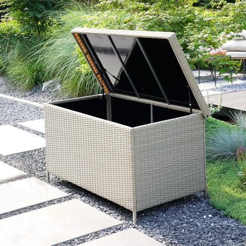 Grand Patio Garden Storage Box 540L, Outdoor Large Deck Box With All Weather Wicker, Storage Container for Cushions, Toys and Garden Tools (Light Grey)