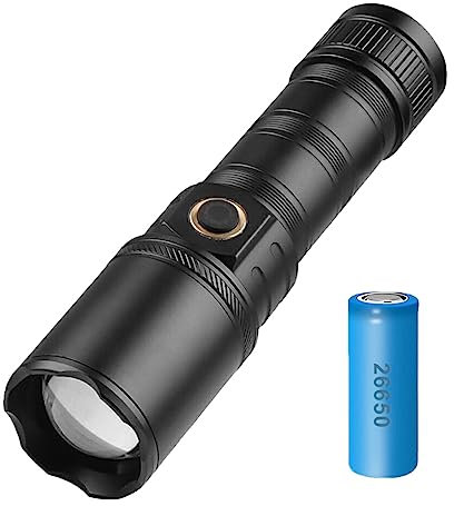wueiooskj Flashlight Rechargeable Portable Far Solid Flashlights Waterproof Hard Light Torch Compact Easy to Operate Halloween, with 26650 Battery