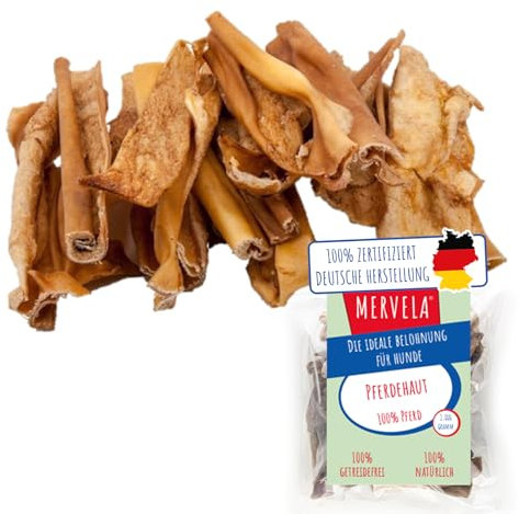 MERVELA Pferdehaut | 100% Pferd pur | 1 Stück | Haut vom Pferd getrocknet | Qualität aus Deutschland | ideal für hypoallergene, allergische und Sensible Hunde