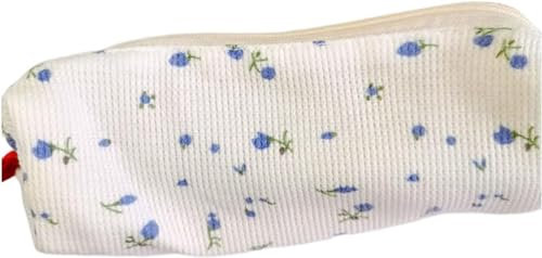 Rosojodg Blaues Federmäppchen, tragbar, Kirsch-Blumenmuster, Aufbewahrungstasche für den täglichen Gebrauch, Federmäppchen, Schreibtischbedarf, Organizer, Bürobedarf, blau, Modern