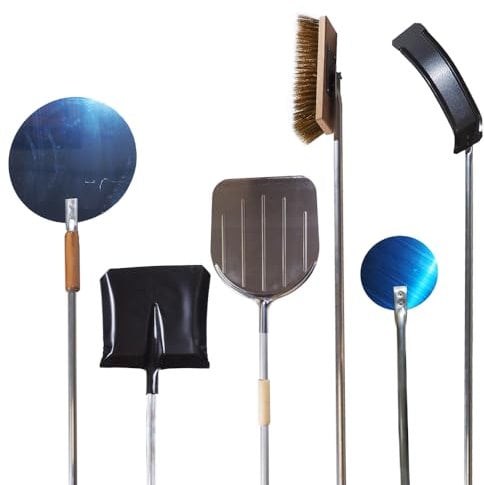 KIT PALE SET PALA PIZZA FORNO A LEGNA 6pz COMPLETO SPAZZOLA GRANDE + REMO TIRA CARBONI E CENERE + PALA RETTANGOLARE + PALA TONDA + PALA TONDA MAXI + PALA CENERE