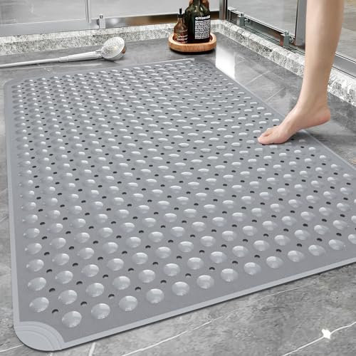 Yolife Extra Large Shower Mat, 58 x 88cm TPE Anti Slip Stand Up Shower Mat with Drain Holes and Suction Cups, Large Size Mat More Suitable for Shower Stall, No Odor, Heavy Mat