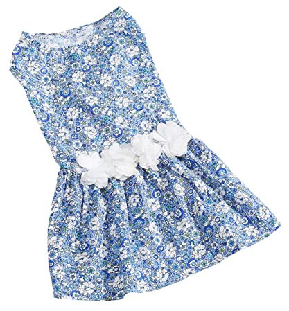 Puppy Dress, Breathable Light Blue Soft Exquisite Floral Dog Dress for Teacup Poodles for Small Dogs for Party (XS)