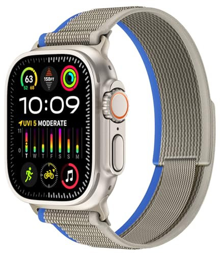 KADES Nylon Armband Kompatibel mit Apple Watch Armband 49mm 46mm 45mm 44mm 42mm(Series 3),Trail Loop Geflochtener sportarmband für iWatch Ultra 2/Ultra Series 10/9/8/7/6/5/4/3/2/1/SE,Grau/Blau