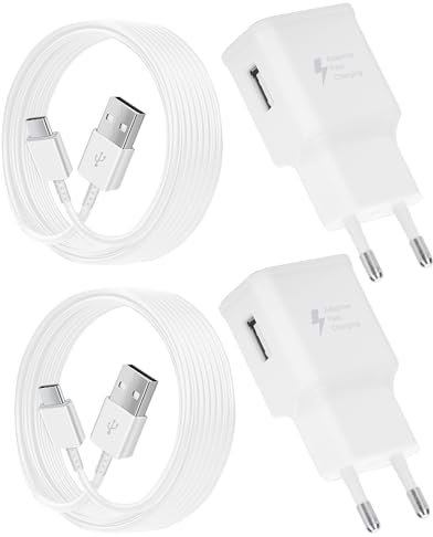 (2-Pack) Caricabatterie USB con Cavo di Tipo C per Samsung Galaxy A15 A14 A13 A04s A05s A71 A55 A54 A53 A42 A34 A33 A25 A23 M53 M34 M13 S8 S9 S10 S20 Plus, Cavo di Ricarica Rapida Alimentatore USB