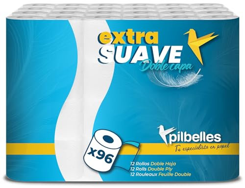 PILBELLES Papier Toilette Super Doux - 96 Roleaux - 2 Plis, Plus de 160 Feuilles par Rouleaux, Non Parfumé, 100% Cellulose Certifié Ecolabel