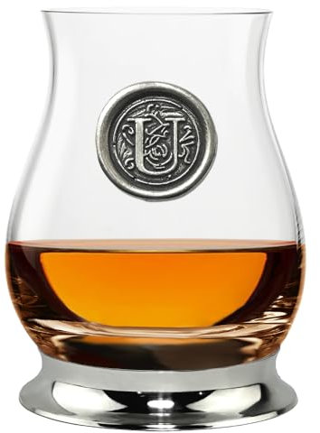 English Pewter Company Glencairn Personalised Whisky Mixer Glass with Monogram Initial - Unique Gifts for Men - with Your Choice of Initial 350ml [WGP121] (U)