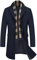 COOFANDY Mantel Herren Wintermantel Winterjacke Trenchcoat Windjacke Reversjacke Herrenmantel Kurzmantel mit Abnehmbaren Karierten Schals Männer Warmer Wollmantel Navy blau M