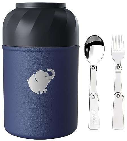 HOUSETEC Food Flask- 500Ml Thermo Food Flask with Foldable Fork and Spoon, Leak Proof Soup Flask for Adults, Food Flasks for Hot Food Portable Food Thermo with Handle for Indoors Outdoors