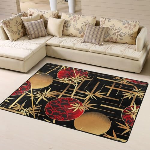 Mexpekil Bambus-Teppich im japanischen Stil, 120 x 160 cm, rutschfester Teppich für Wohnzimmer, Schlafzimmer, waschbar, große Matte, moderne Heimdekoration für drinnen und draußen