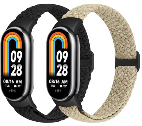 XANS Elastisches Geflochtenes Armband Kompatibel mit Xiaomi Smart Band 10/9/8, Verstellbare Dehnbare Nylon Armbänder Sport Ersatzarmband für Xiaomi Mi Band 10/9/8 Damen Herren