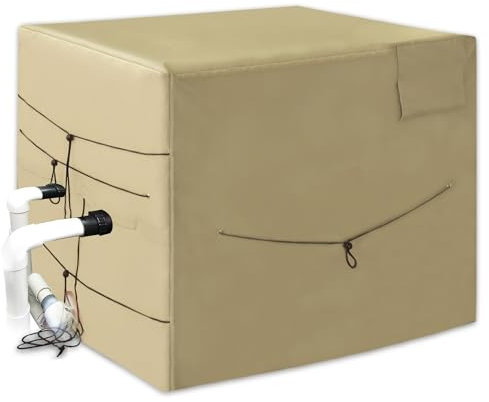 Desunqin Heavy Duty Pool Heater Cover, 600D Oxford, PVC Inner Layer, Rectangular, Khaki, Pool Heat Pump Cover, Pool Cover, 39.4 L x 33.8 W x 30.3 H, Durable and Breathable