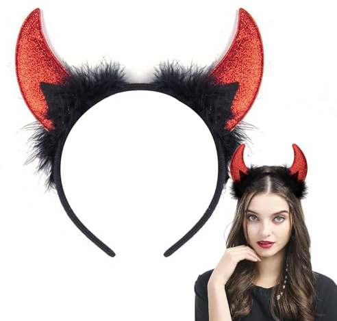 Halloween Teufelshörner Teufels Ohren Haarreif - Rot Teufel Hörner Haarreif Halloween Haarschmuck für Damen Herren & Kinder, Devil Horns Kostüm Deko Accessoire für Fasching, Karneval, Kostüm Party