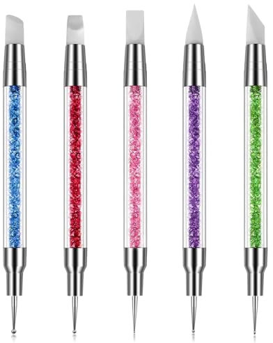 Hanyousheng 5 Pcs Pinceaux en Silicone Nail Art, Dotting Tool, Double Tête Pinceau Nail Art Ongles, Dotting Tool Nail Art, Sculpture Stylo Kit, Pinceaux Ongles, pour DIY 3D Gel Nail Art Designs
