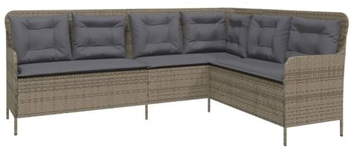 vidaXL Gartensofa in L-Form, Ecksofa mit Kissen, Sitzgruppe für Garten Terrasse Balkon, Gartenmöbel Sofagarnitur, Grau Poly Rattan