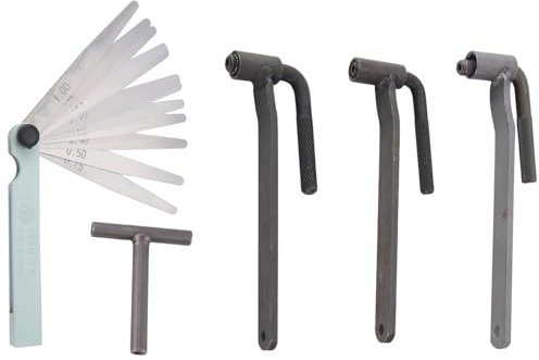 Zhemessy Herramienta Universal de Ajuste de Válvula de Motor de Motocicleta, Llave de Tornillo de Válvula, Llave Tipo T de 8mm, 9mm, 10mm, Galga de Espesores de 0,1-2mm