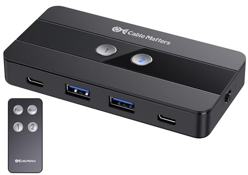 Cable Matters Commutateur USB 4 Ports 10 Gbps et USB C pour 2 Ordinateurs avec télécommande, commutateur KVM Switch USB C, Partage de 2 périphériques USB-A et 2 périphériques USB-C Entre 2 hôtes