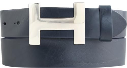 BELTINGER Designer Gürtel HENRY aus Vollrindleder 4 cm | Eleganter Ledergürtel für Damen und Herren 40mm | Silber glänzend | Marine 105cm