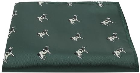 King & Priory Dunkelgrünes, besticktes Einstecktuch mit Kuh, Taschentuch, grün, Einheitsgröße