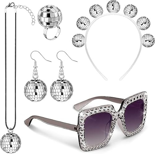YUNHENTONG Funkeln Ohrringe Set,Discokugel Spiegelkugel Schmuck Set,Party Zubehör für Mädchen und Frauen