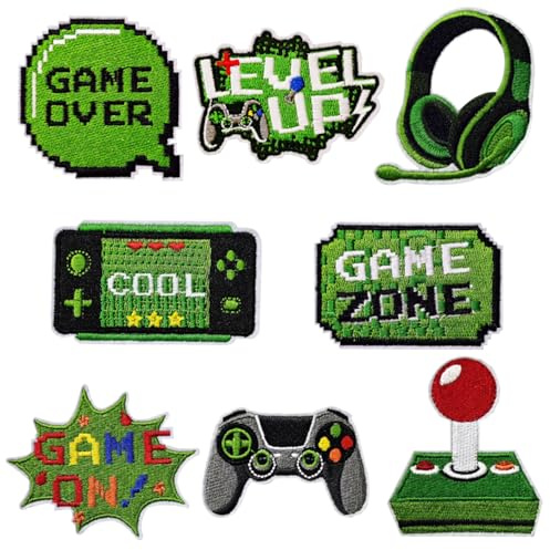 SLEEKEE 8 Stück Patches Zum Thema Spiel, Kreative Styling-Patches, Stick-Patches, Kleidungsdekorations-Patches