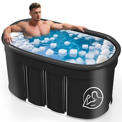 Newfulam Ovales Eisbad XXL mit Abdeckung Komplettset - Faltbare Badewanne Erwachsene Eisbaden Tonne Outdoor, Eistonne, Badewanne Outdoor, Kältetherapie für Sportler (Oval-546L, Schwarz)