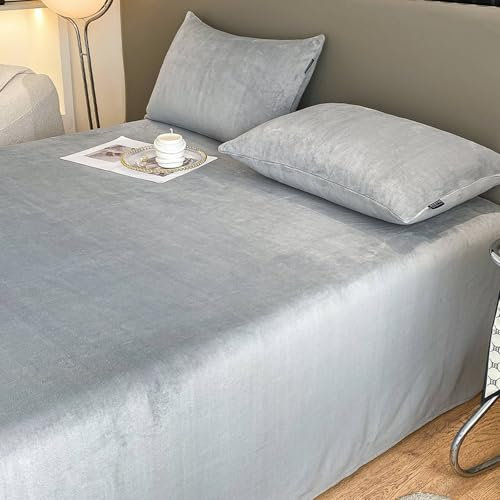 ANAZOZ Protector Colchon 240x250cm,Bajera Cama Protector Color Sólido Sábanas Baratas Plata Gris