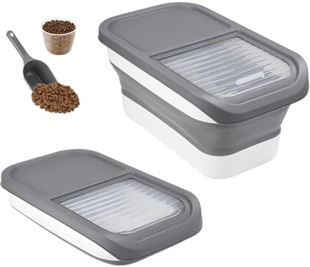 Druuzyl Contenedor de Comida para Mascotas 5KG - Cubo Plegable para Pienso de Perro/Gato con Pala y Taza Medidora, Almacenamiento Hermético, Caja Organizadora para Alimentos Secos y Húmedos