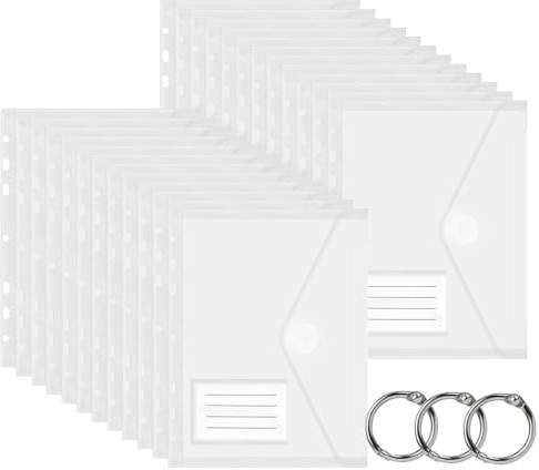 Gsrhzd Dokumententasche A5, 24 Stück Transparent Dokumentenmappe, 7 Lochrand Dokumententasche A5 Abheftbar mit Etikettentaschen, für Dokumente Organisieren