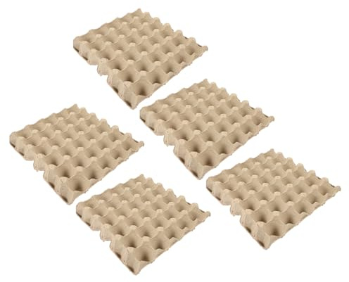 Papierbrei Eierkarton mit 30 Fächern, 5 Stück, Beige, Stapelbar | Wiederverwendbar, Platzsparendes Design, Passt in Kühlschrank, zur Aufbewahrung