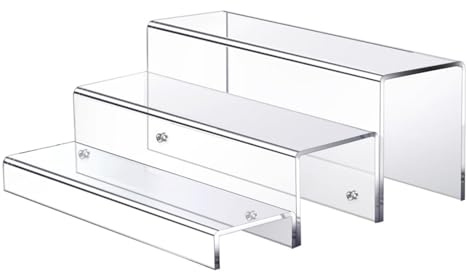 Organisateur en acrylique transparent à 3 niveaux - Étagère à spiritueux - Présentoir de bouteilles de whisky - Étagère de rangement pour le salon, les objets de collection, les figurines, les