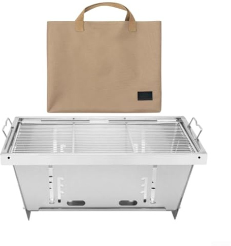 HanOaki Barbecue à charbon pliable en acier inoxydable avec ventilation à six côtés, design de table pour camping, jardin, terrasse, pique-nique